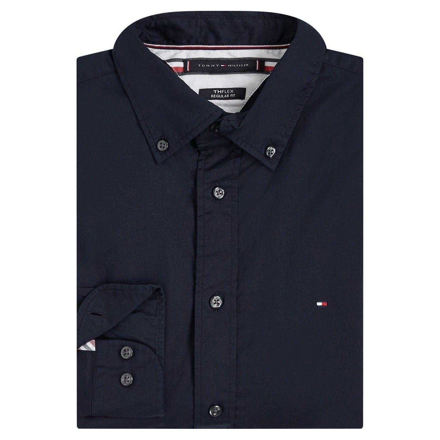 Dark Navy - Side - Tommy Hilfiger Mens Core Flex Poplin Long-Sleeved Shirt