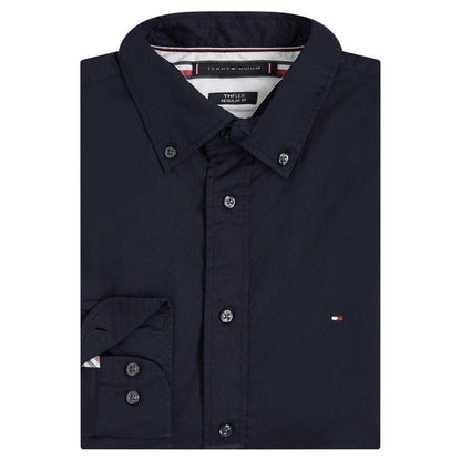 Dark Navy - Side - Tommy Hilfiger Mens Core Flex Poplin Long-Sleeved Shirt