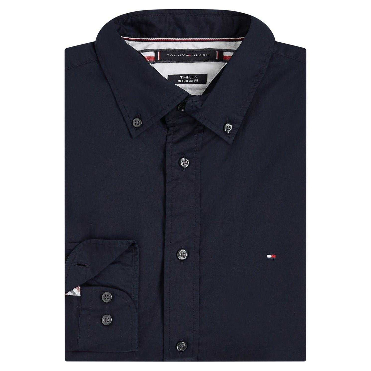 Dark Navy - Side - Tommy Hilfiger Mens Core Flex Poplin Long-Sleeved Shirt