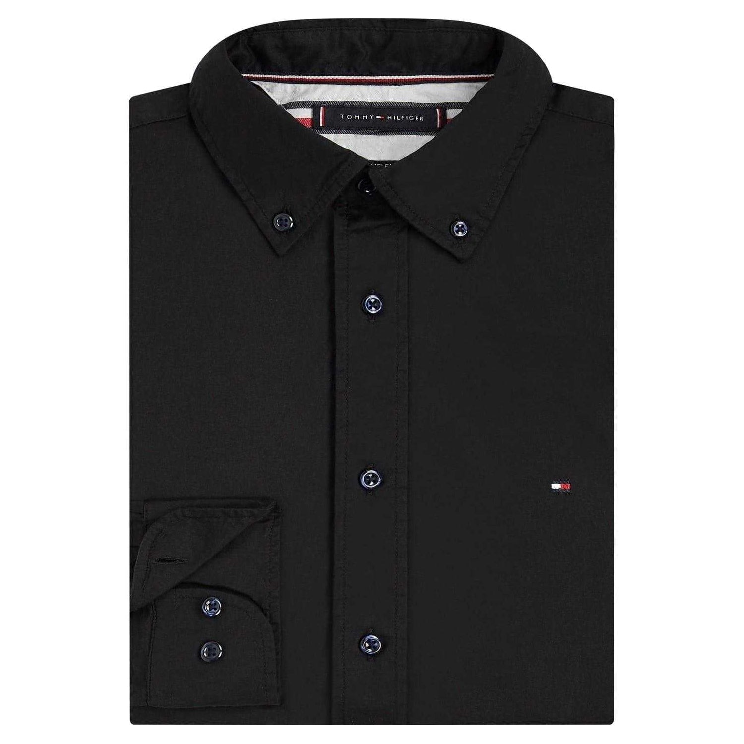 Black - Side - Tommy Hilfiger Mens Core Flex Poplin Long-Sleeved Shirt