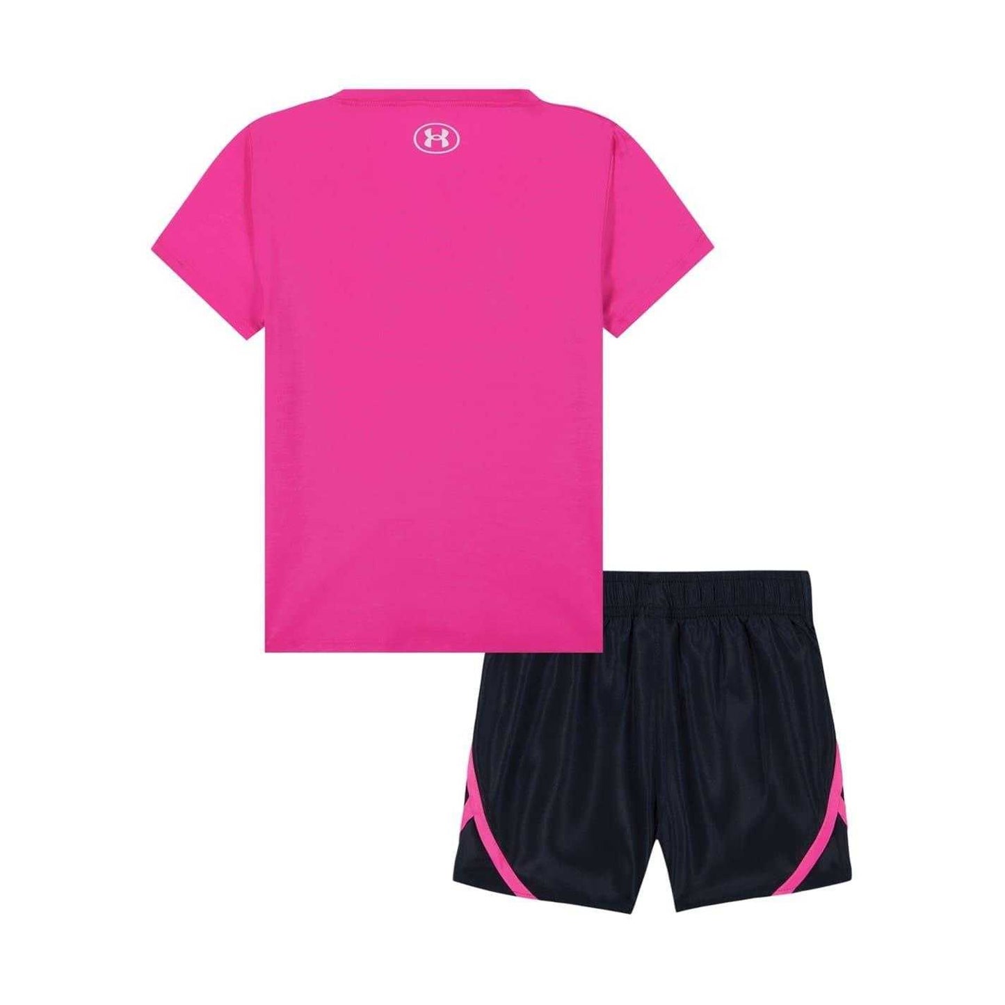 Pink - Back - Under Armour Girls Polyester Blend T-Shirt & Shorts Set