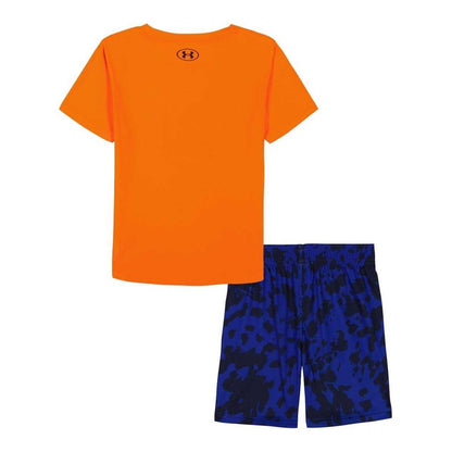 Blaze Orange - Back - Under Armour Childrens-Kids Heather T-Shirt & Shorts Set