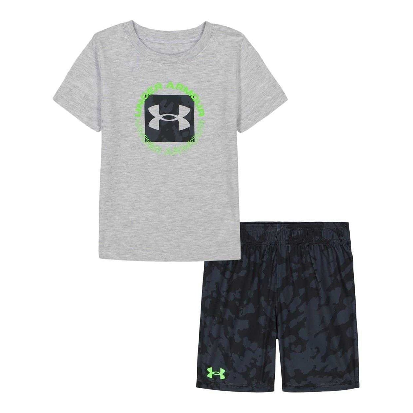 Grey - Front - Under Armour Childrens-Kids Heather T-Shirt & Shorts Set