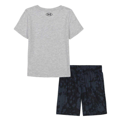 Grey - Back - Under Armour Childrens-Kids Heather T-Shirt & Shorts Set