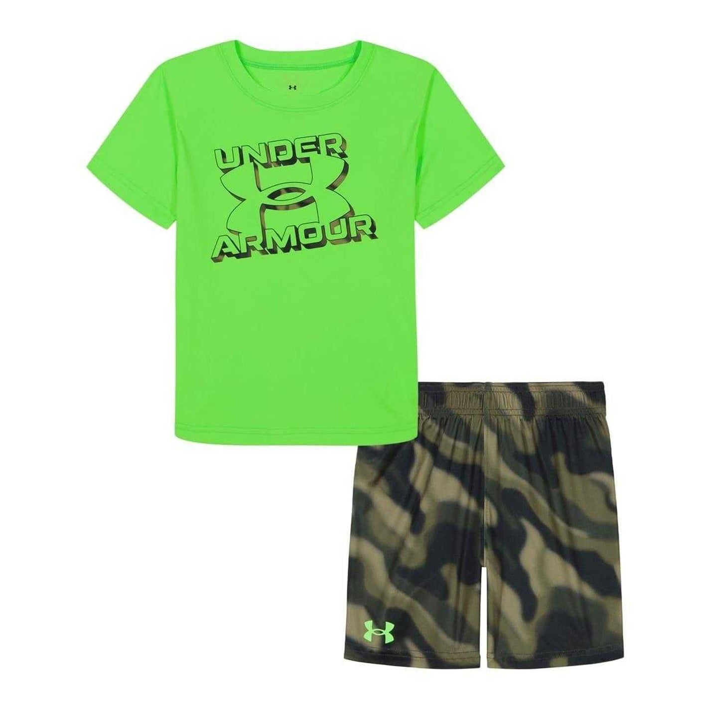 Hyper Green - Front - Under Armour Childrens-Kids Heather T-Shirt & Shorts Set