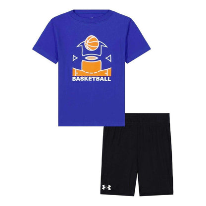 Team Royal Blue - Front - Under Armour Childrens-Kids Heather T-Shirt & Shorts Set