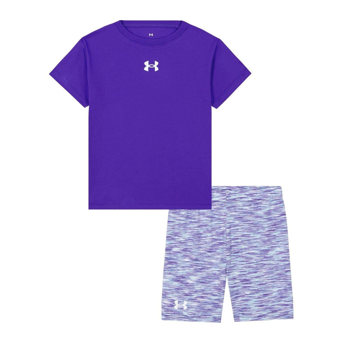 Pluto Blue - Front - Under Armour Girls Logo Short-Sleeved T-Shirt & Shorts Set