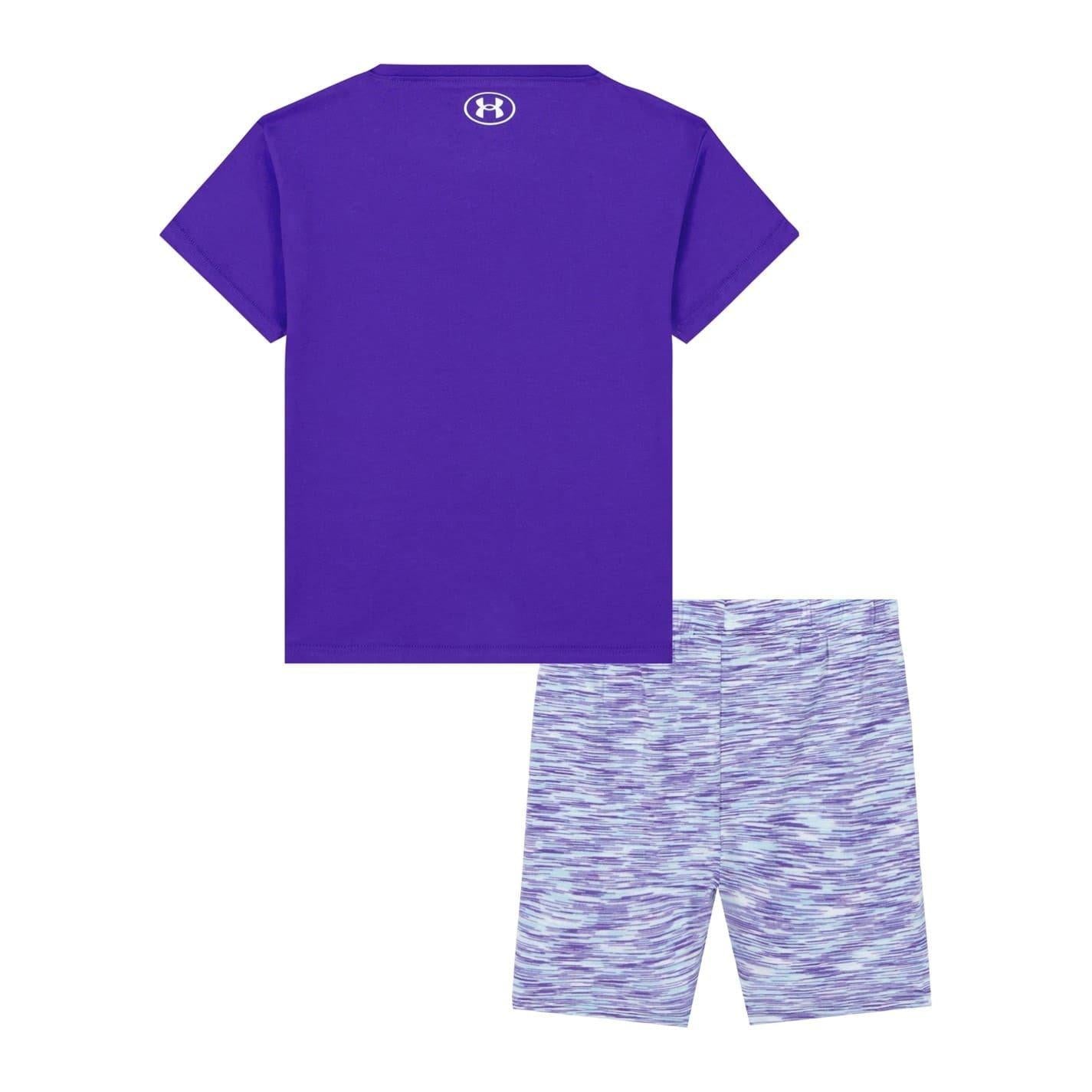 Pluto Blue - Back - Under Armour Girls Logo Short-Sleeved T-Shirt & Shorts Set