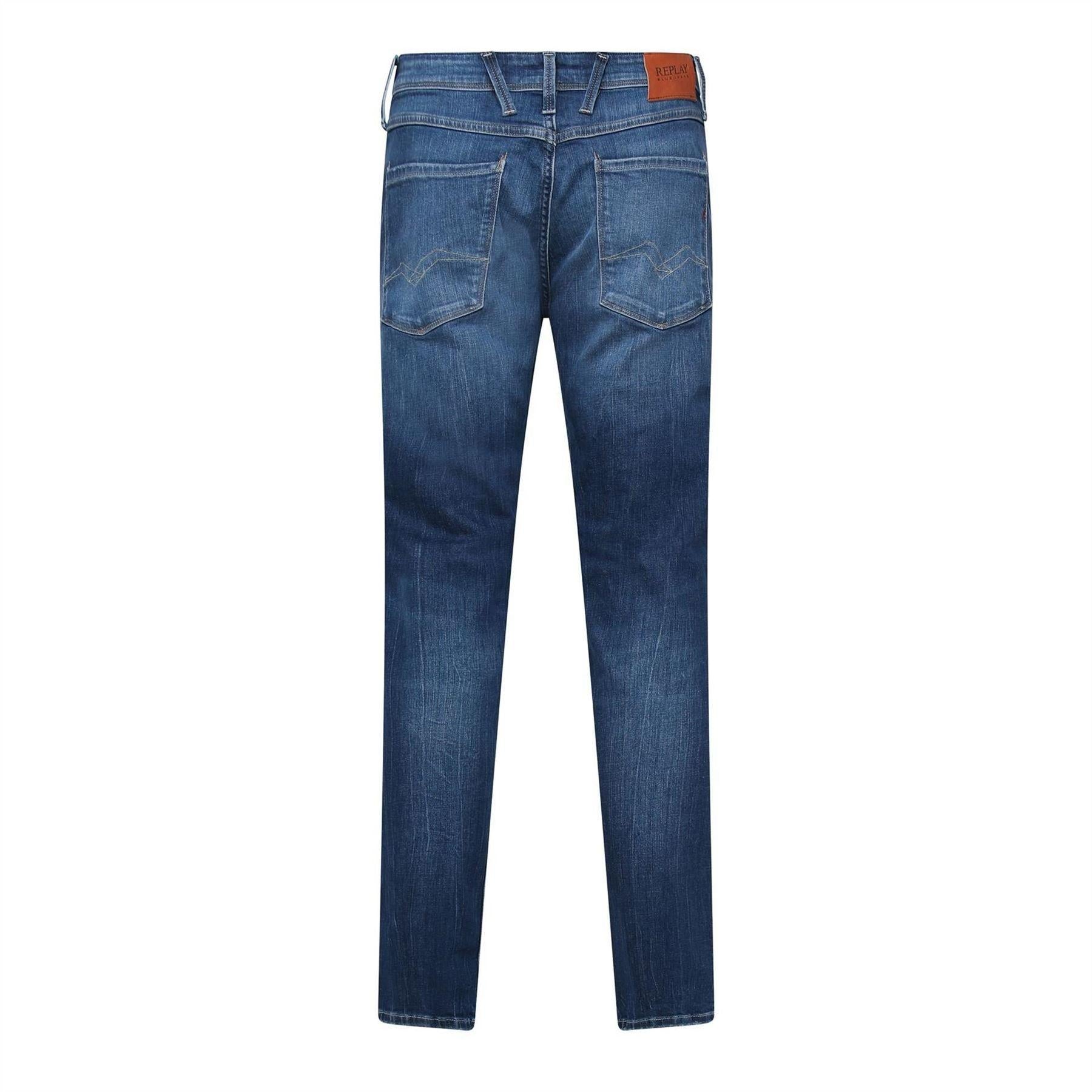 Blue - Back - Replay Mens Anbass Cotton Blend Slim Jeans