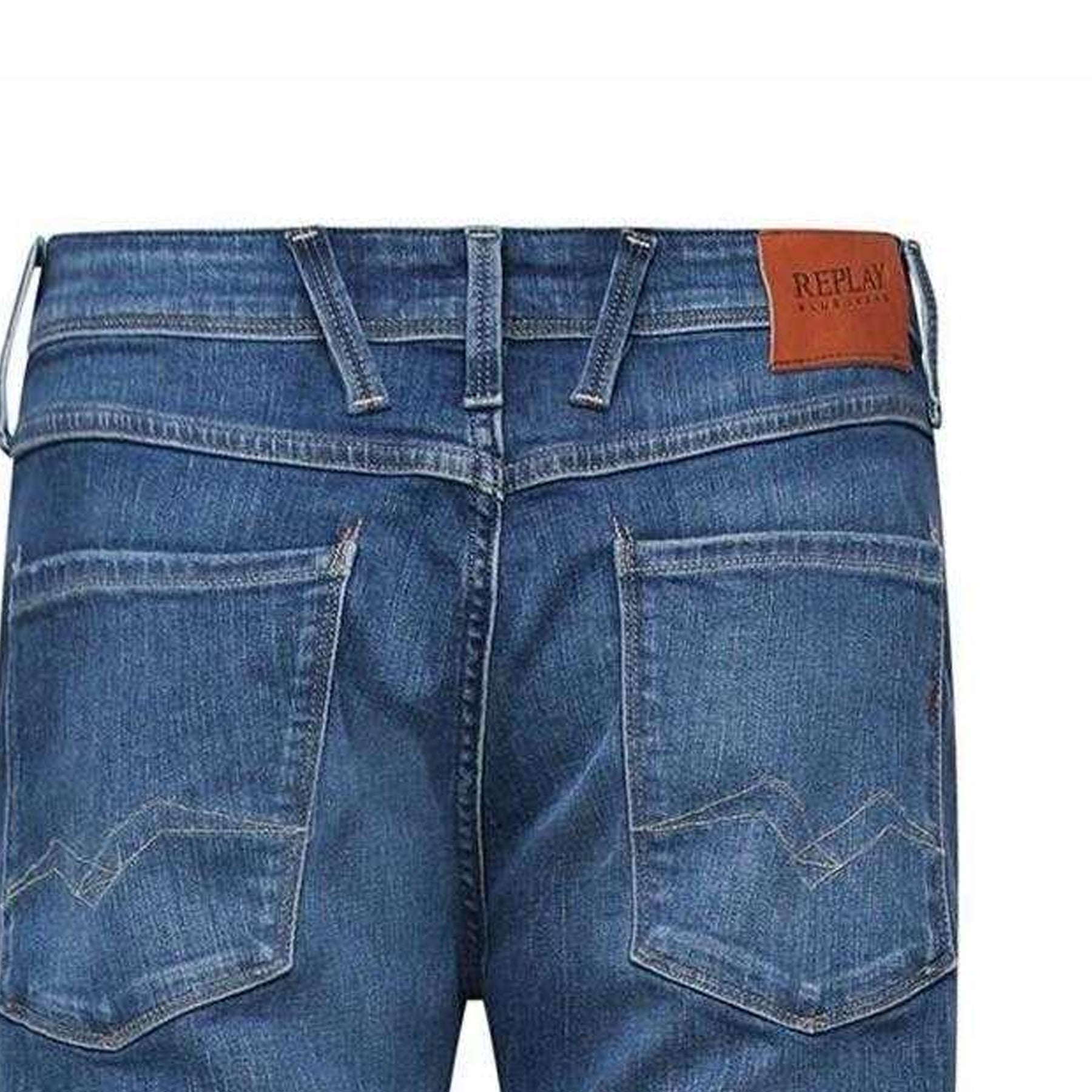 Blue - Side - Replay Mens Anbass Cotton Blend Slim Jeans