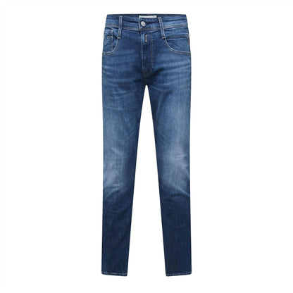 Blue - Front - Replay Mens Anbass Cotton Blend Slim Jeans