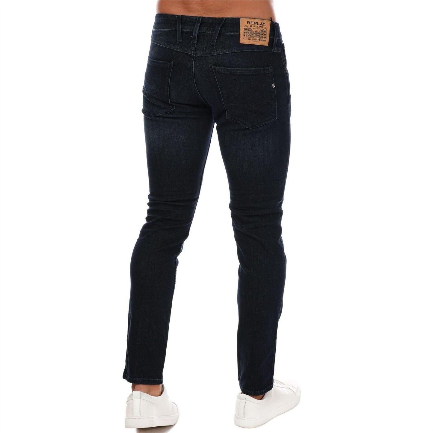 Dark Blue - Back - Replay Mens Anbass Stretch Slim Jeans