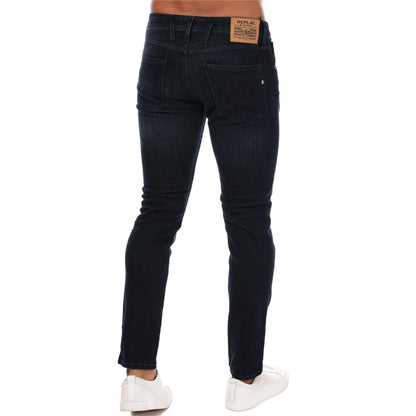 Dark Blue - Back - Replay Mens Anbass Stretch Slim Jeans