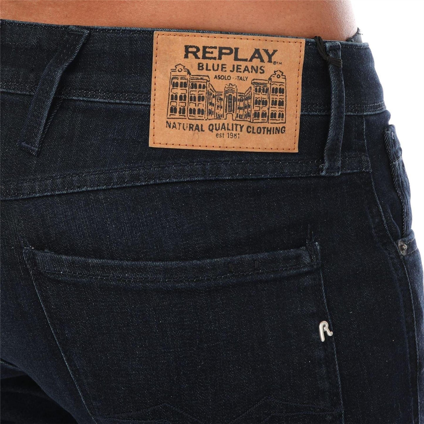Dark Blue - Side - Replay Mens Anbass Stretch Slim Jeans