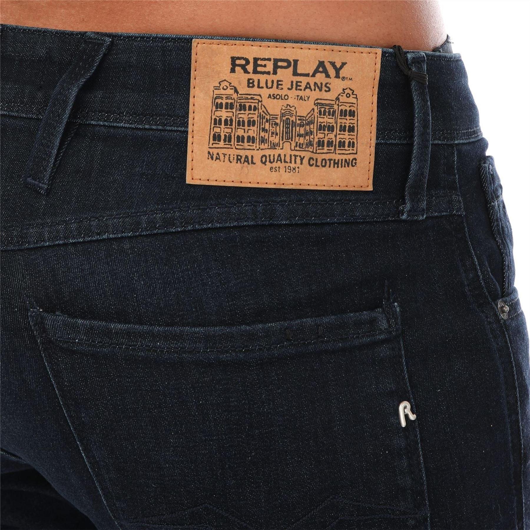 Dark Blue - Side - Replay Mens Anbass Stretch Slim Jeans