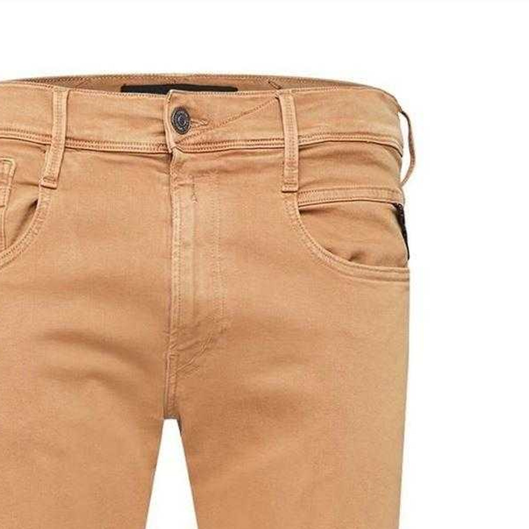 Beige - Side - Replay Mens Anbass Cotton Blend Slim Jeans