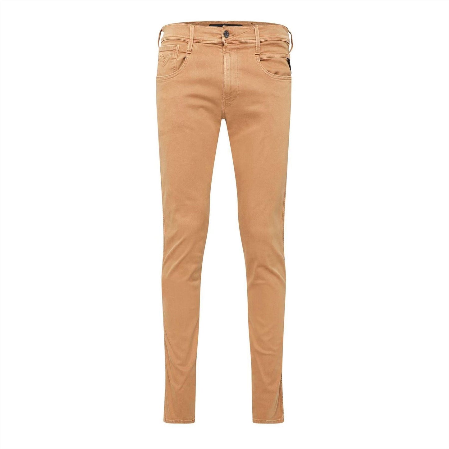 Beige - Front - Replay Mens Anbass Cotton Blend Slim Jeans