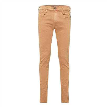 Beige - Front - Replay Mens Anbass Cotton Blend Slim Jeans