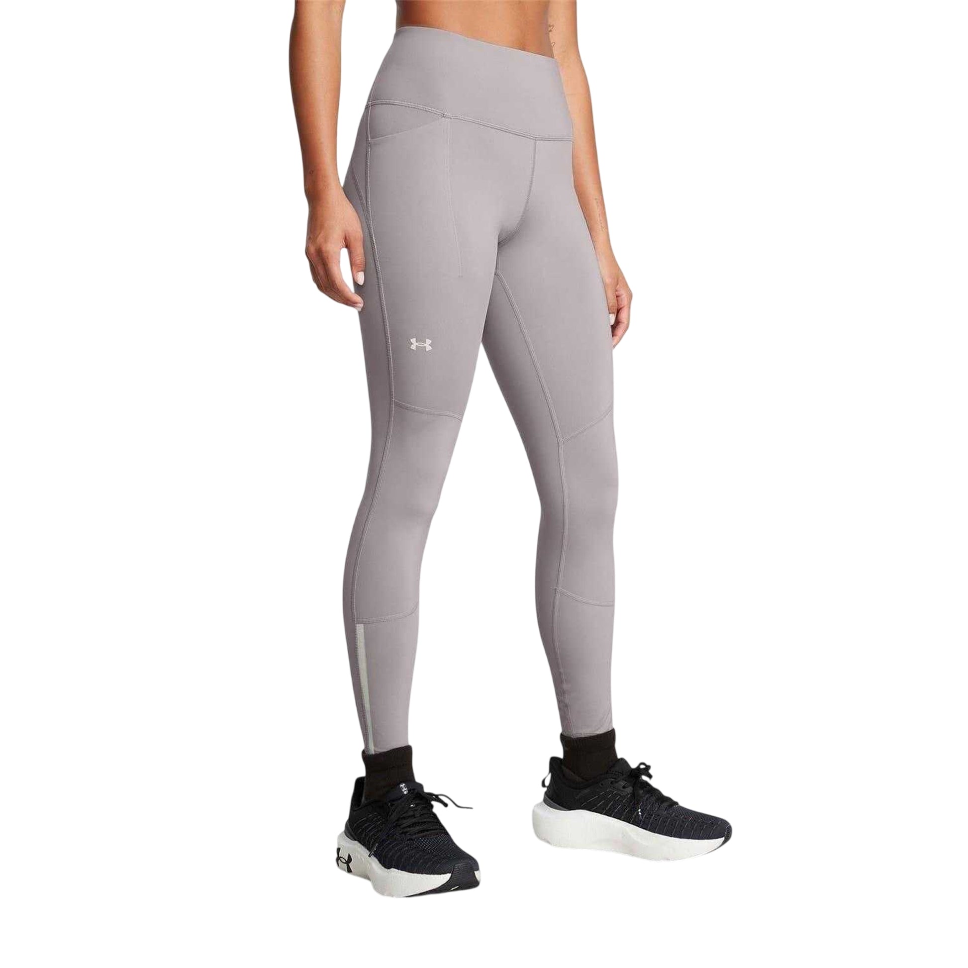 Grey - Side - Under Armour Womens-Ladies Launch Plain Running Leggings