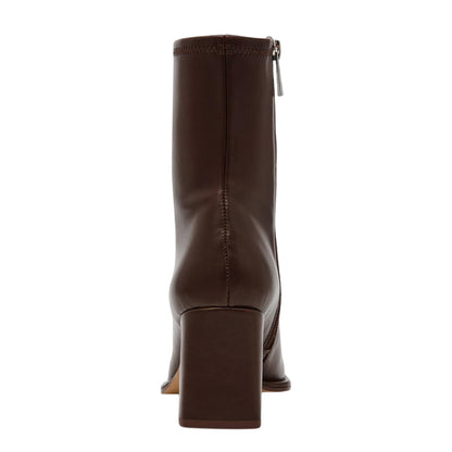 Brown - Back - Steve Madden Womens-Ladies Odesa Leather Flare Heel Ankle Boots