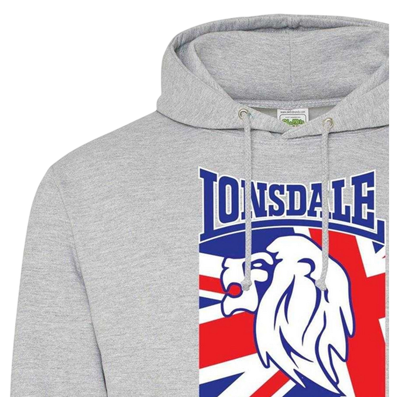 Grey - Side - Lonsdale Mens The Original Logo Hoodie