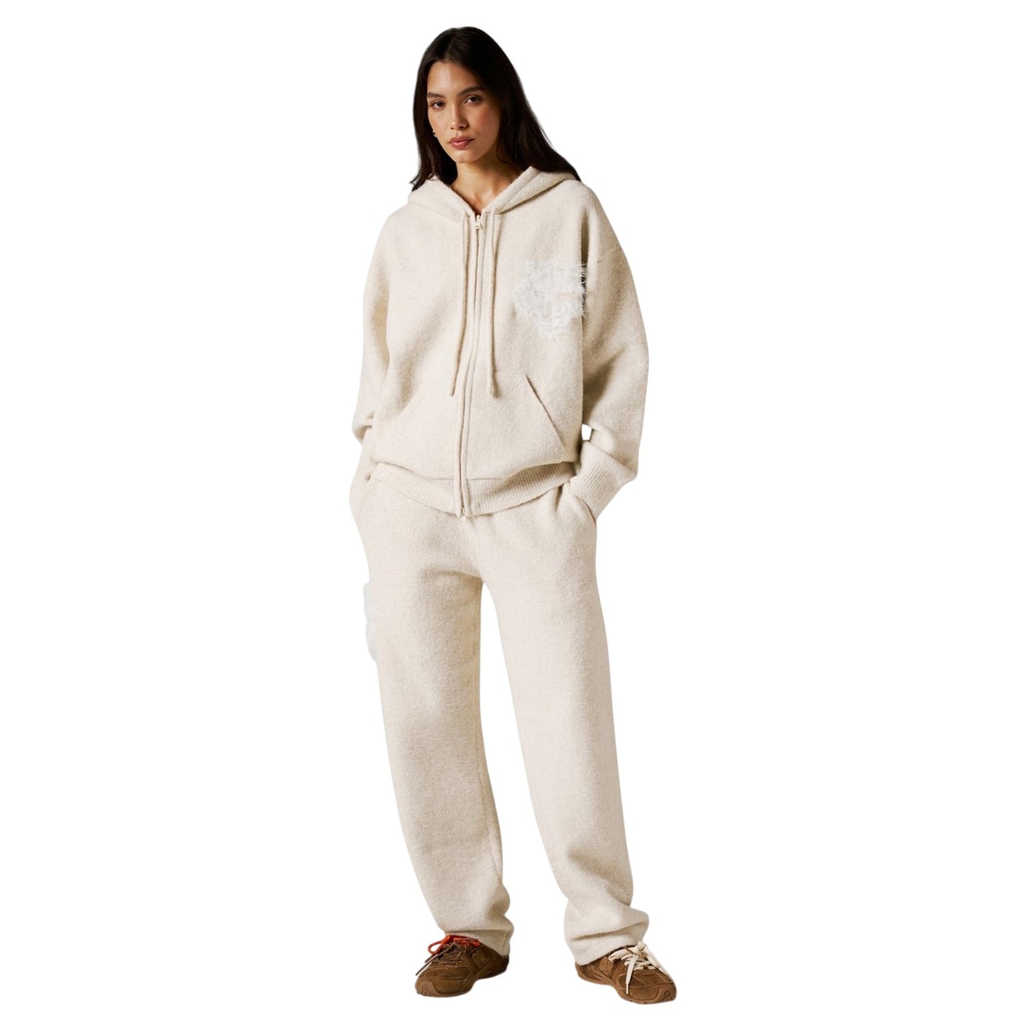 Beige - Lifestyle - Couture Club Womens-Ladies Fluffy Full Zip Hoodie