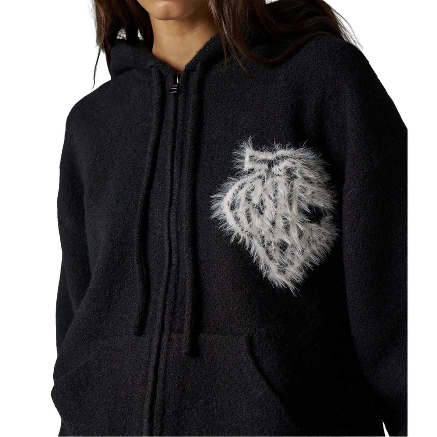 Black - Side - Couture Club Womens-Ladies Fluffy Full Zip Hoodie