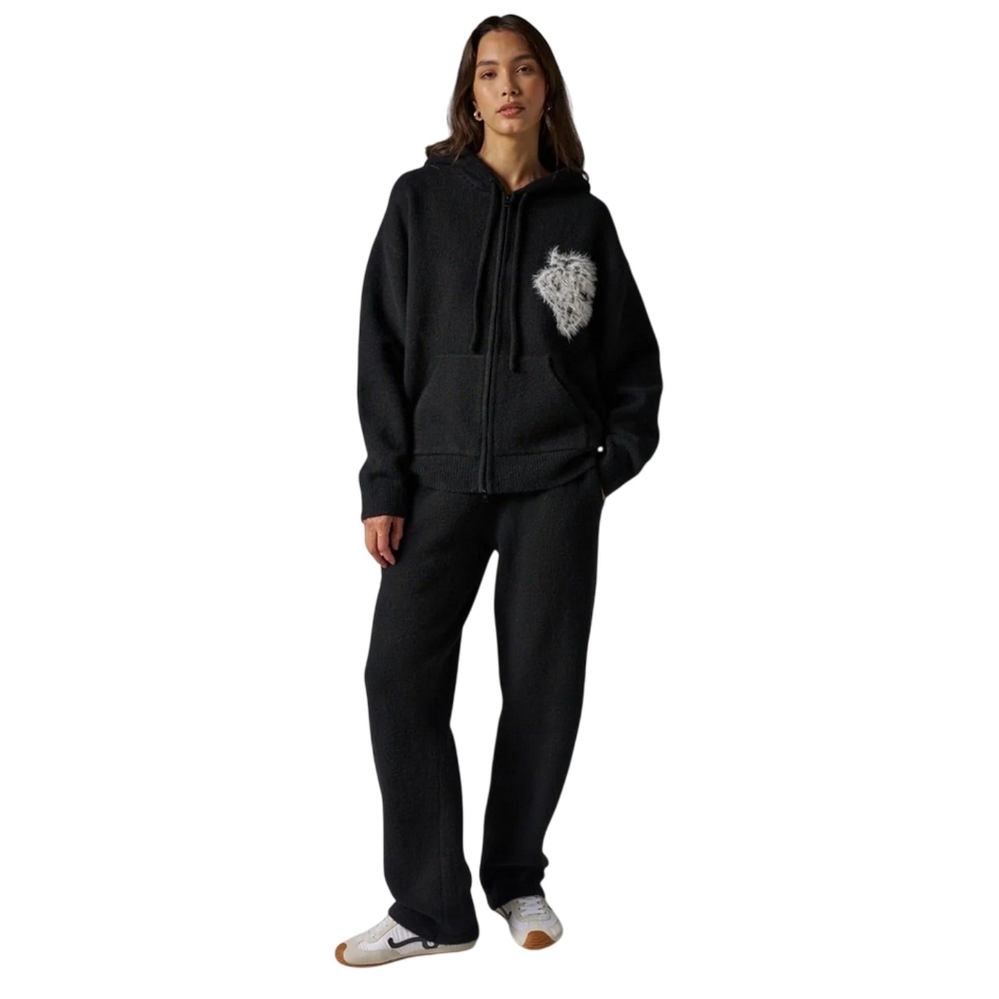 Black - Lifestyle - Couture Club Womens-Ladies Fluffy Full Zip Hoodie