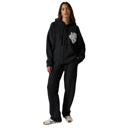 Black - Lifestyle - Couture Club Womens-Ladies Fluffy Full Zip Hoodie