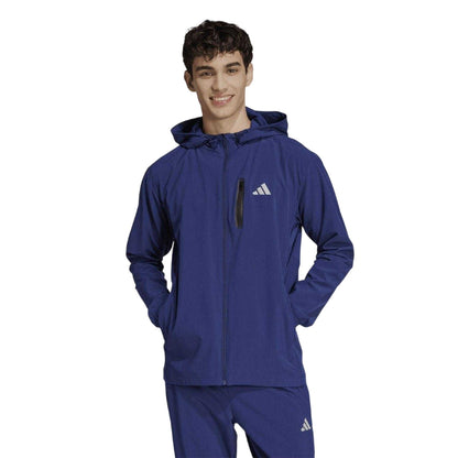 Blue - Side - Adidas Mens Polyester Hooded Slim Track Jacket