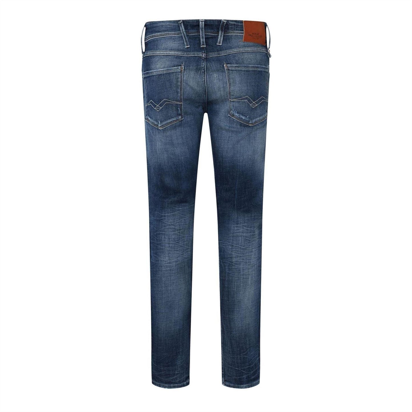 Blue - Back - Replay Mens Anbass Cotton Denim Distressed Jeans
