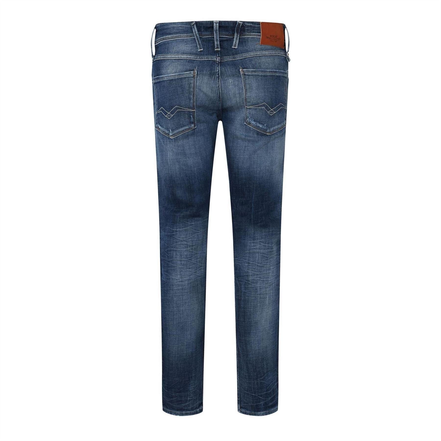 Blue - Back - Replay Mens Anbass Cotton Denim Distressed Jeans