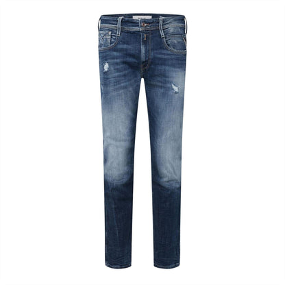 Blue - Front - Replay Mens Anbass Cotton Denim Distressed Jeans