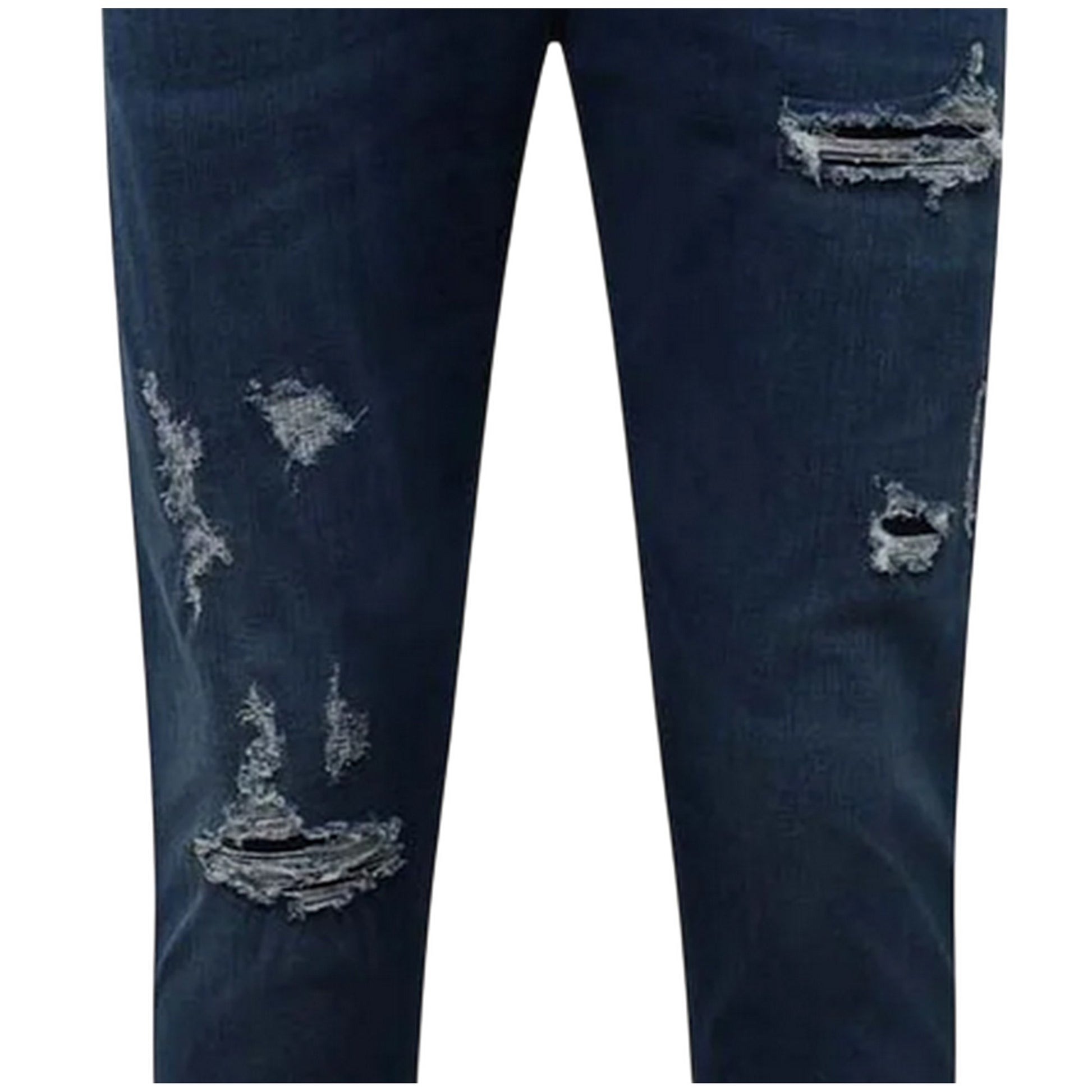 Blue - Side - Replay Mens Cotton Blend Ripped Slim Jeans