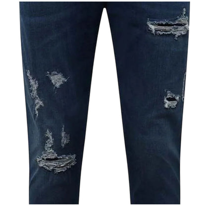 Blue - Side - Replay Mens Cotton Blend Ripped Slim Jeans