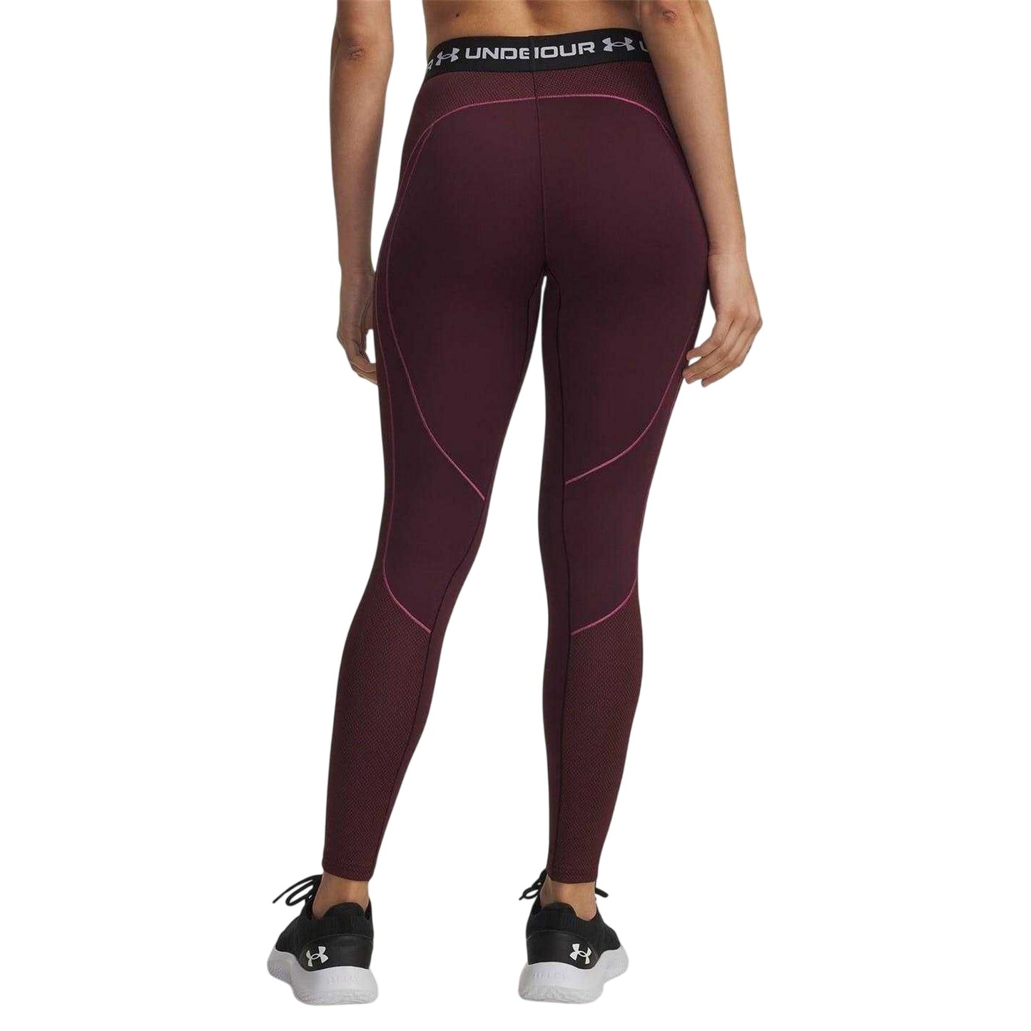 Dark Maroon - Back - Under Armour Womens-Ladies Textured Leggings