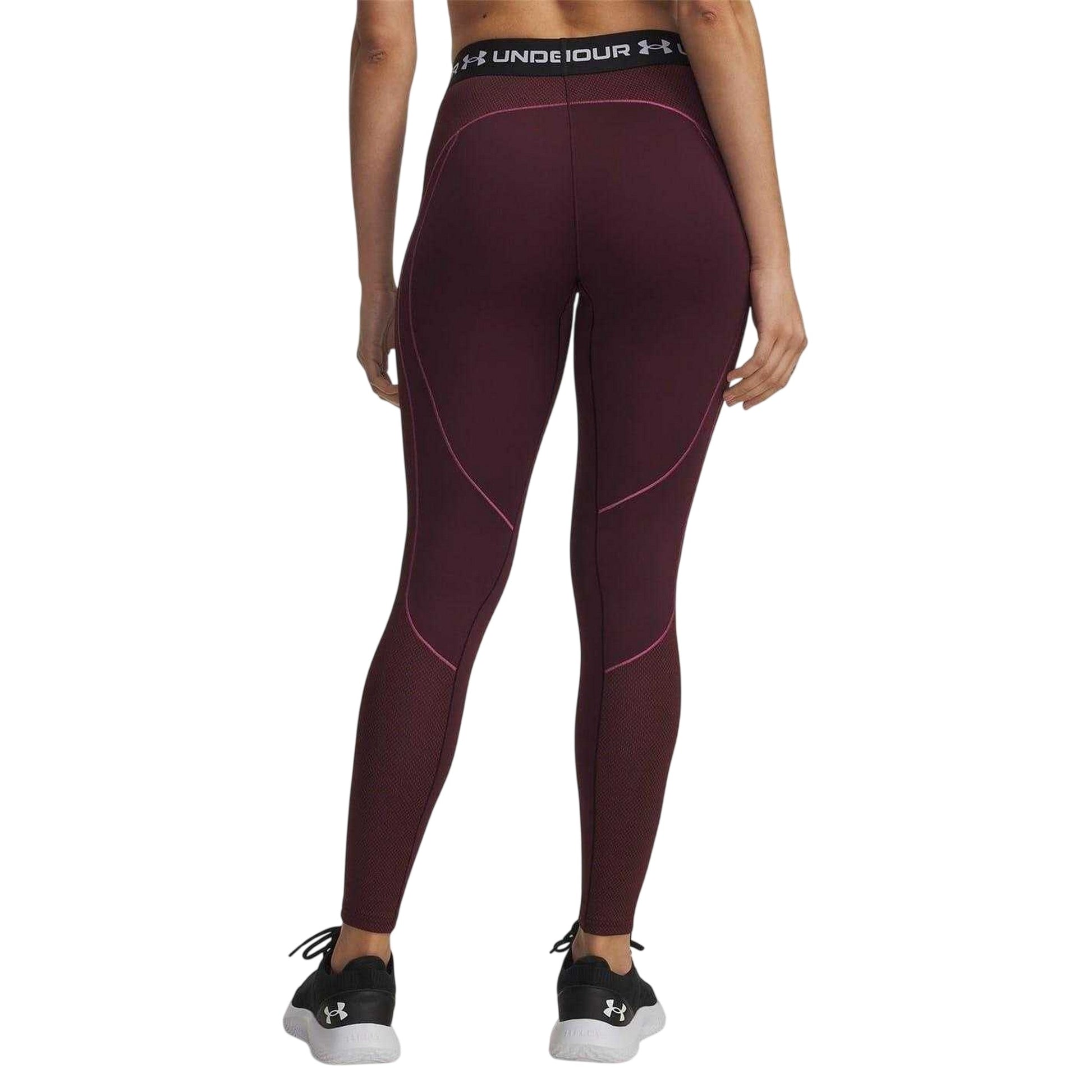 Dark Maroon - Back - Under Armour Womens-Ladies Textured Leggings