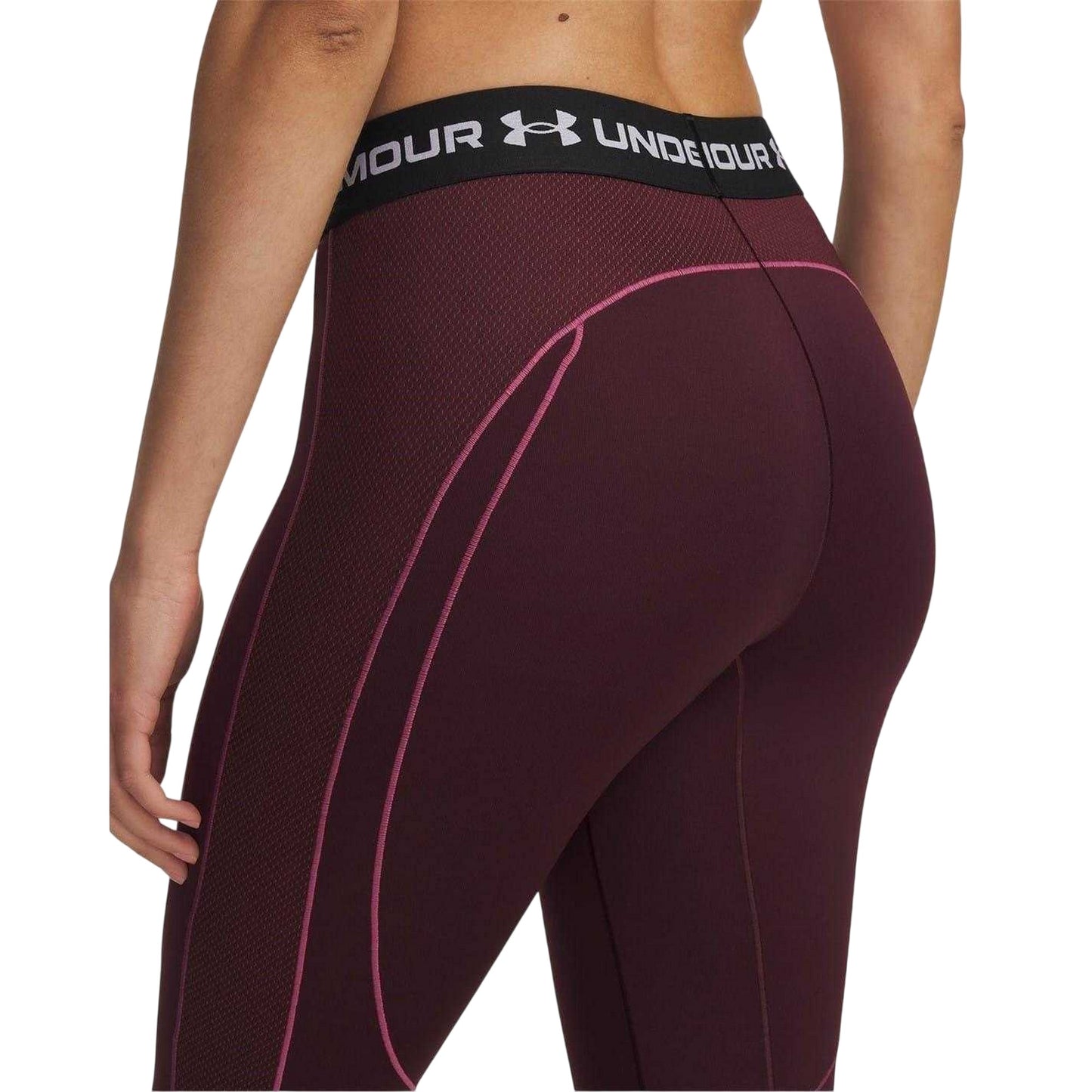 Dark Maroon - Side - Under Armour Womens-Ladies Textured Leggings