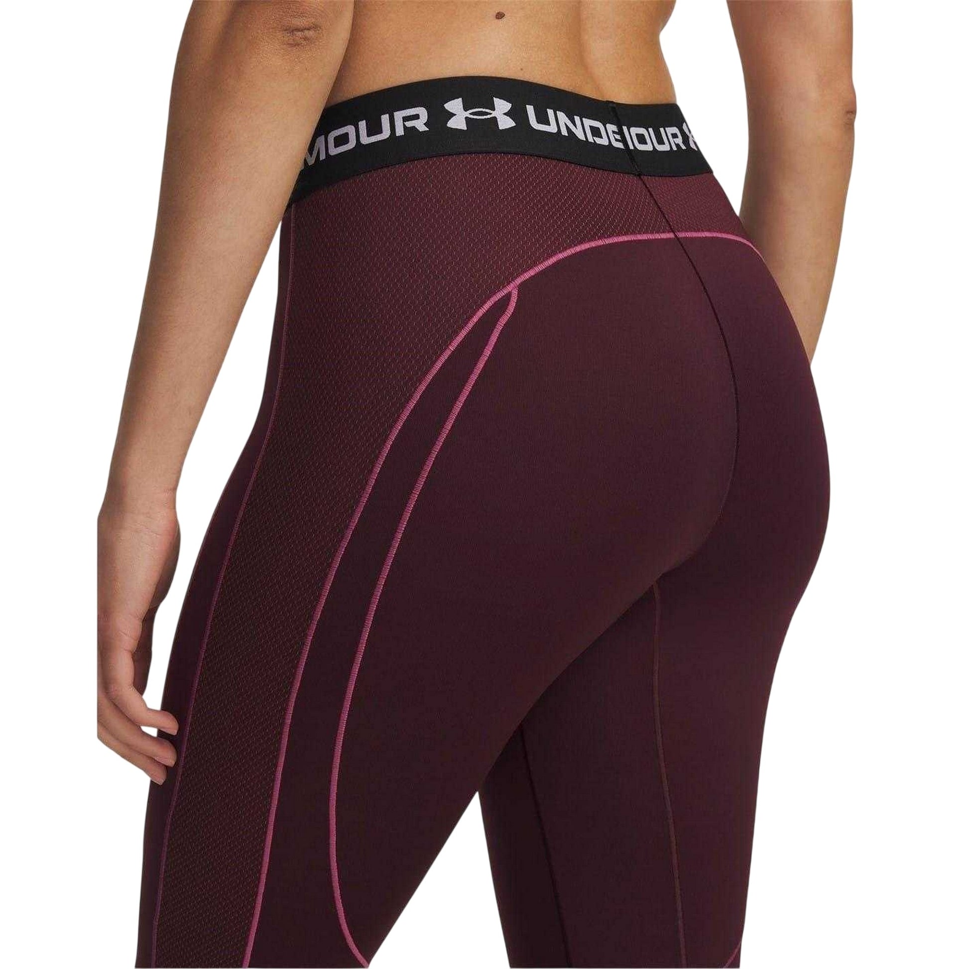 Dark Maroon - Side - Under Armour Womens-Ladies Textured Leggings