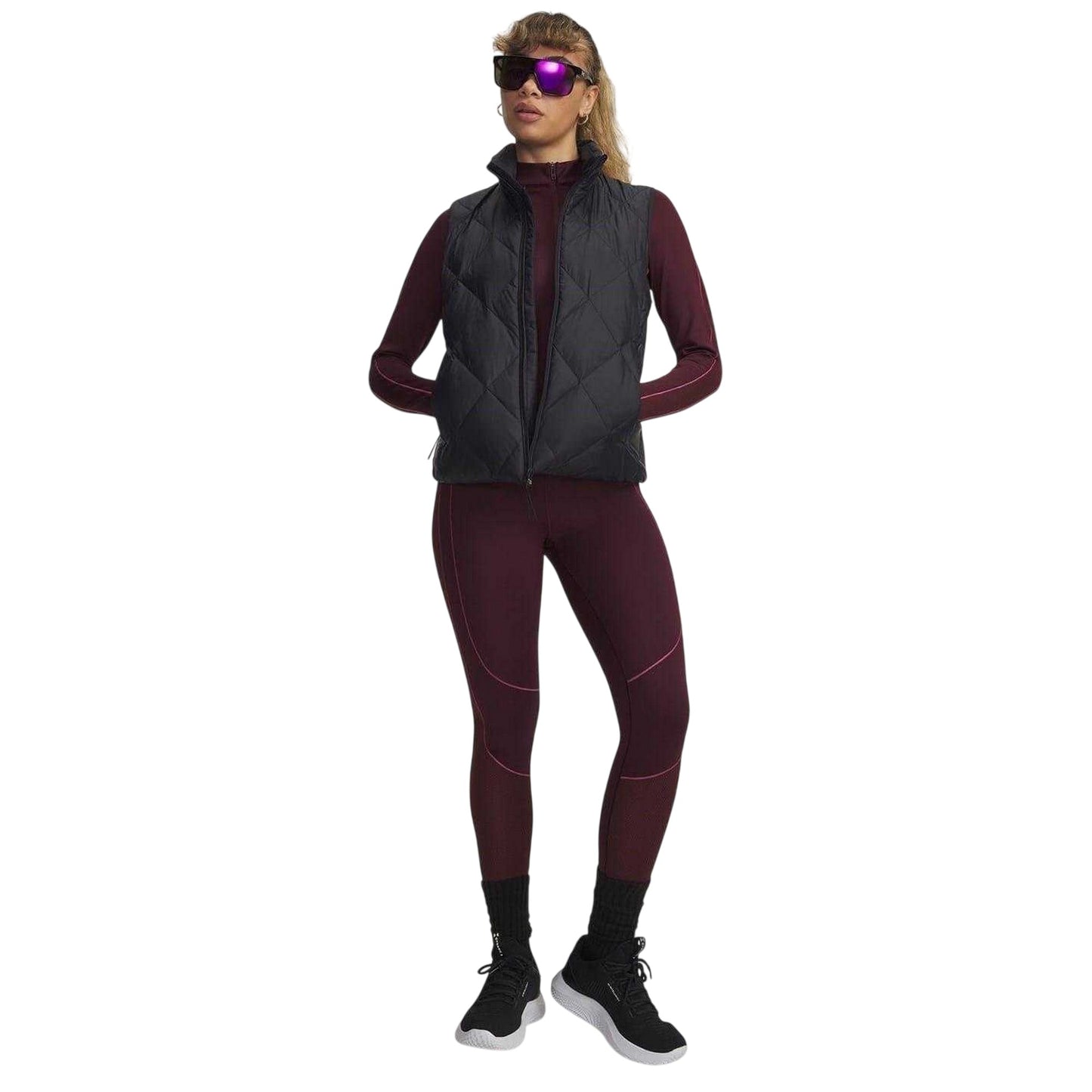Dark Maroon - Lifestyle - Under Armour Womens-Ladies Textured Leggings