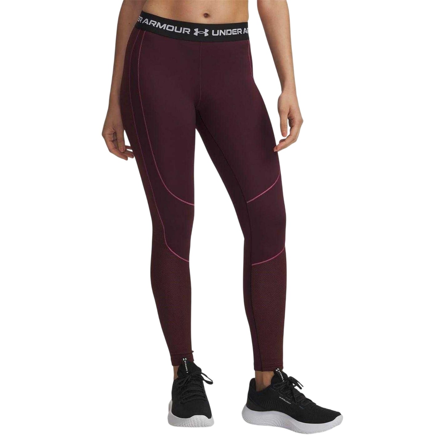 Dark Maroon - Front - Under Armour Womens-Ladies Textured Leggings