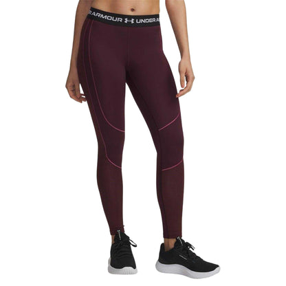Dark Maroon - Front - Under Armour Womens-Ladies Textured Leggings