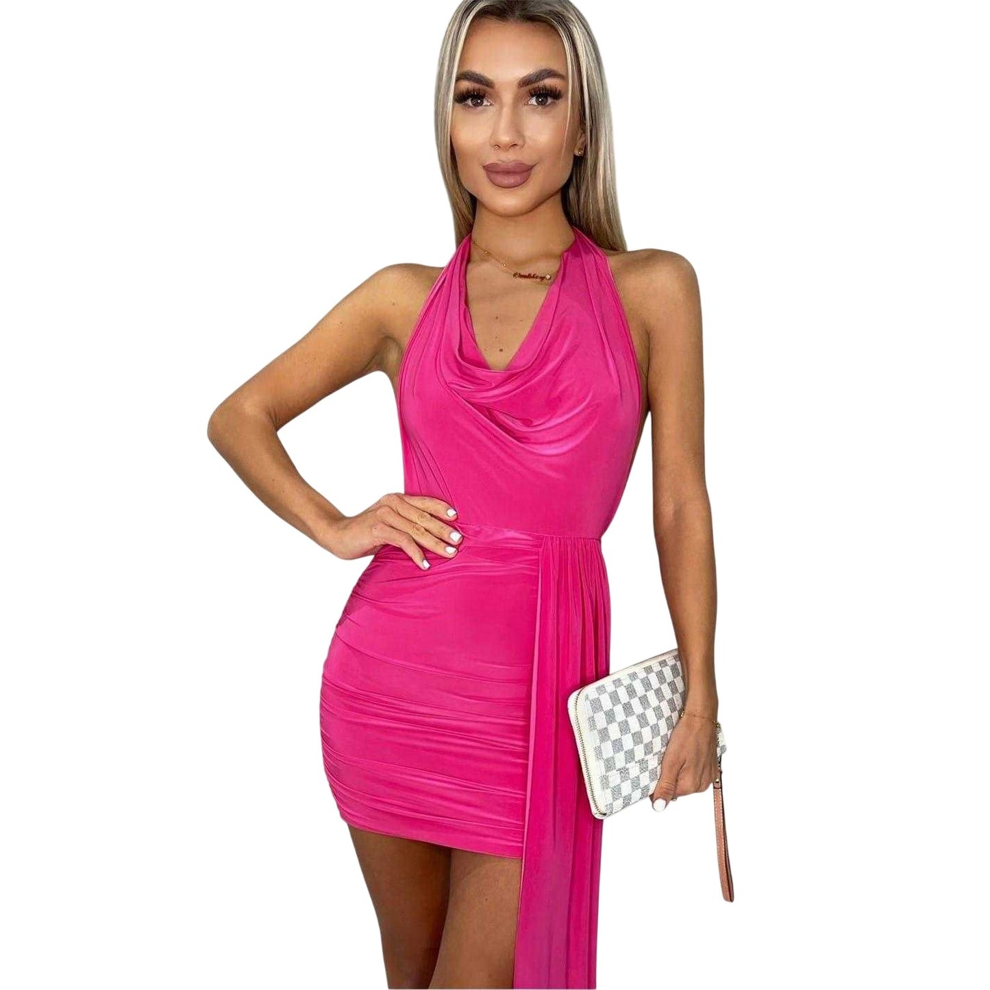 Fuchsia - Lifestyle - AX Paris Womens-Ladies Tie Halter Neck Mini Dress