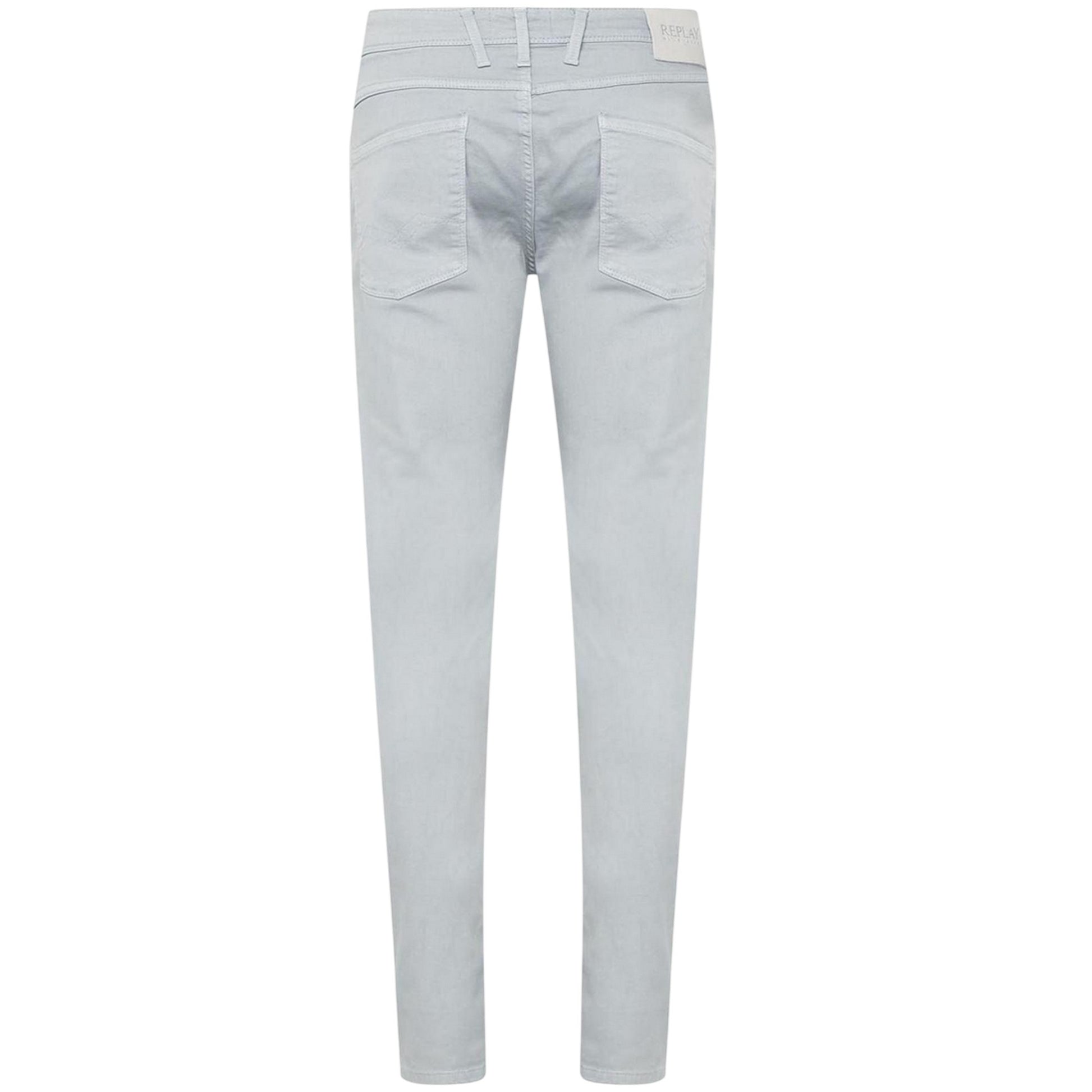 Light Blue - Back - Replay Mens Anbass Cotton Blend Plain Slim Jeans
