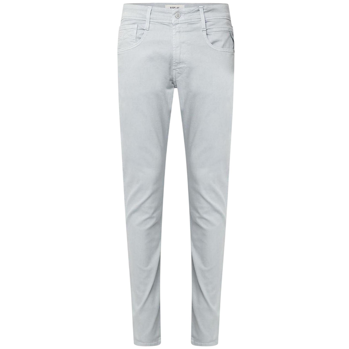 Light Blue - Front - Replay Mens Anbass Cotton Blend Plain Slim Jeans
