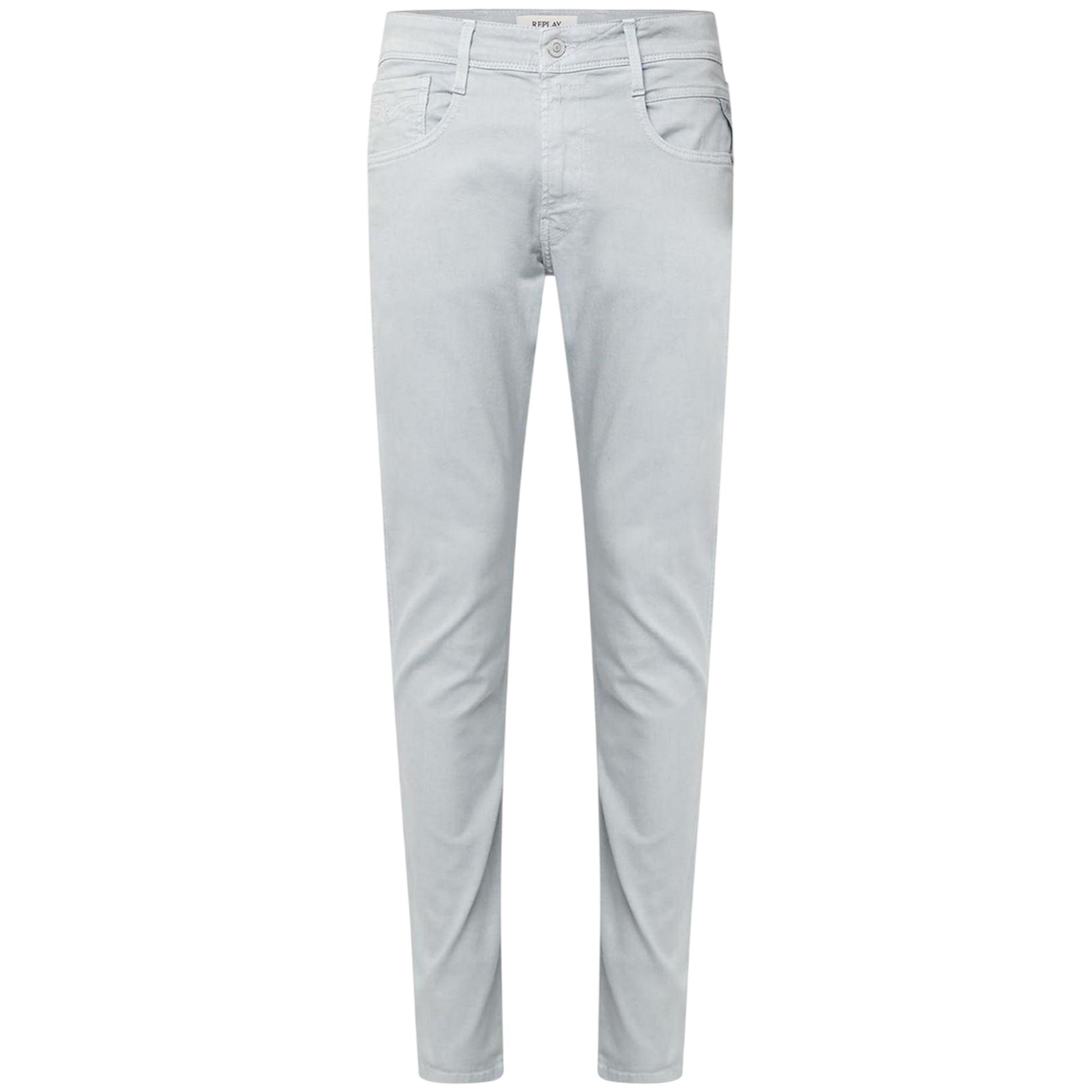 Light Blue - Front - Replay Mens Anbass Cotton Blend Plain Slim Jeans