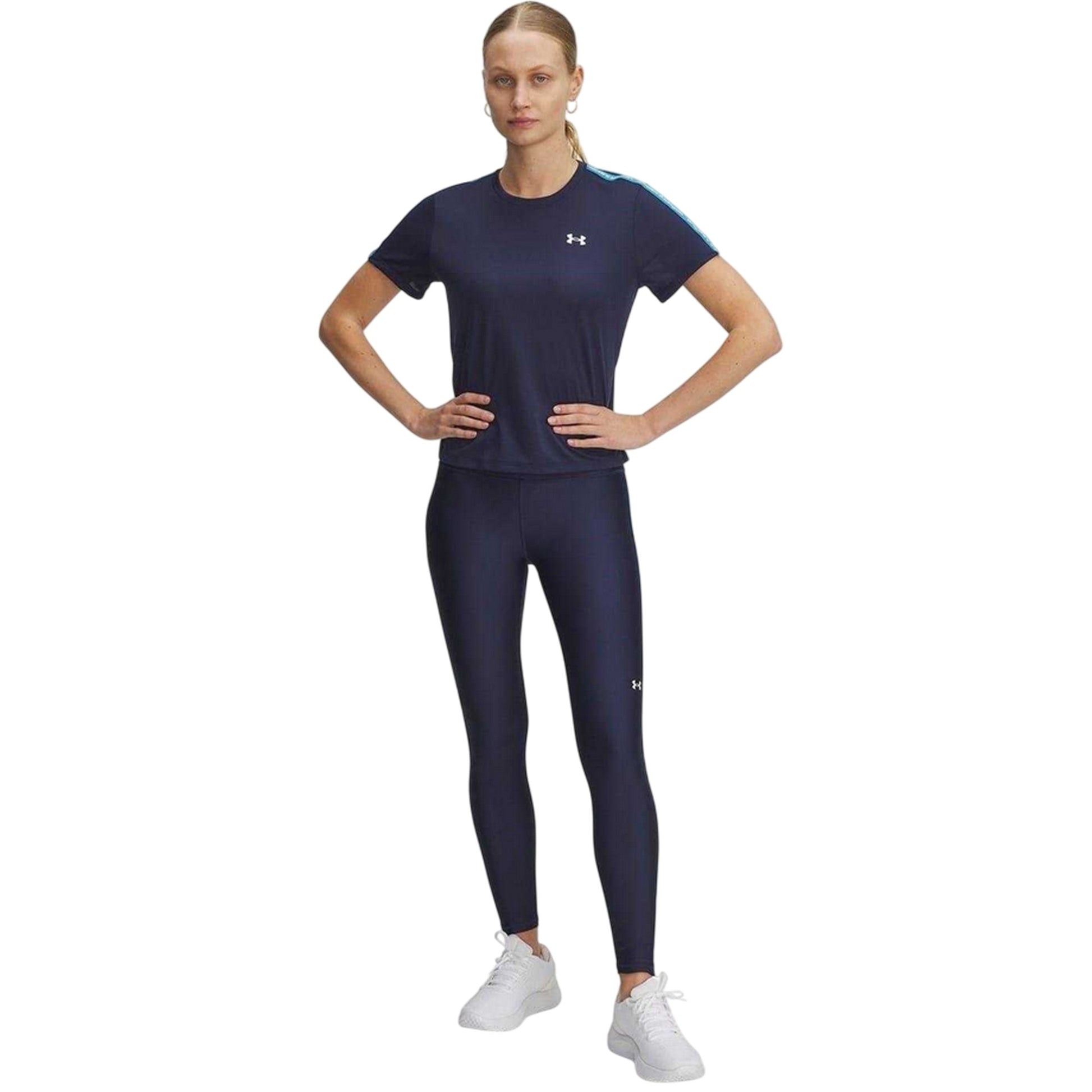 Washed Navy - Side - Under Armour Womens-Ladies Tech Solid Leggings
