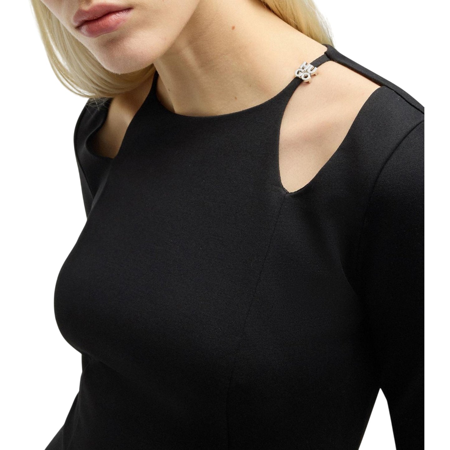 Black - Lifestyle - Hugo Boss Womens-Ladies Kalypso Crew Neck Long-Sleeved Mini Dress