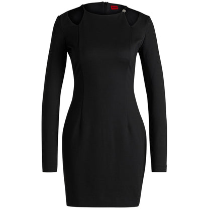 Black - Front - Hugo Boss Womens-Ladies Kalypso Crew Neck Long-Sleeved Mini Dress