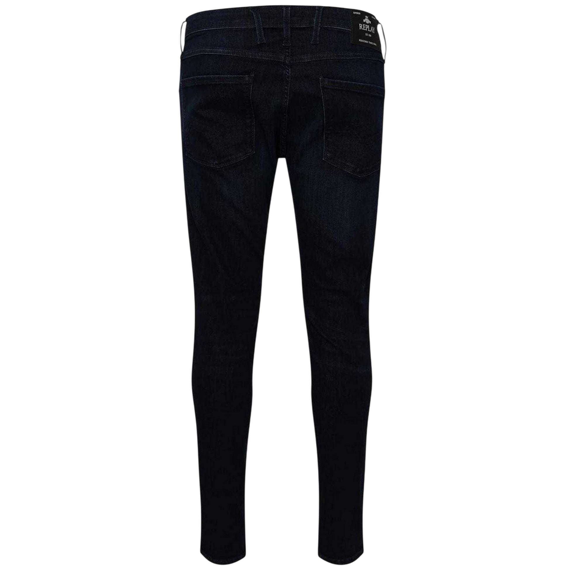 Dark Blue - Back - Replay Mens Anbass Faded Slim Jeans